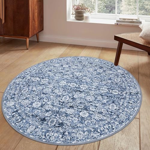 Washable 5ft Circle Round Rug, 5x5 Non-Slip Soft Circular Area Rugs