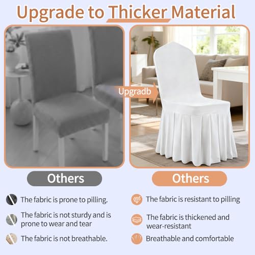 Yahpetes Chair Covers 1 Pcs Pleated Skirt Spandex Chair Cover Stretch Slipcover White Washable Fitted Chair Protector Cover for Dorm, Dining Room, Hotel, Ceremony (White, 1 Pcs)