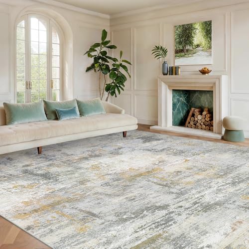 Amada Washable 10'x14' Abstract Area Rug for Living Room Beige