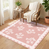 Pink Square Rug 3ft - Soft Washable Floral Cute Boho Bathroom Rug