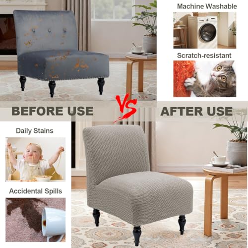 Armless Accent Chair Cover Waterproof Slipper Accent Chair Slipcovers Stretch Side Accent Chair Cover Without Arms Washable Armless Chair Covers for Living Dining Bedroom Set of 1 Taupe