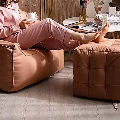 Footstool, Faux Leather Cube Pouf, Square Leather Pouf, Contemporary pu Leather Pouf, Padded Footstool, Tufted Pouf for Living Room Bedroom Moroccan Decor,E