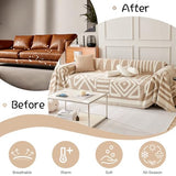 VClife Couch Cover, Boho Tribal Geometric Sofa Cover, Beige-White, 71X118 | Chenille Fabric, Soft Thick, Easy Care, Dog Western Couch Cover for 2 Cushion Couch Sofa, Multi-use Furniture Protector