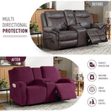 KinCam Loveseat Recliner Covers with Middle Console Slipcover, Recliner Sofa Covers 2 Seat Couch Cover Stripe Jacquard Furniture Protector Covers with Elastic Bottom for Kids, Pets (Burgundy)