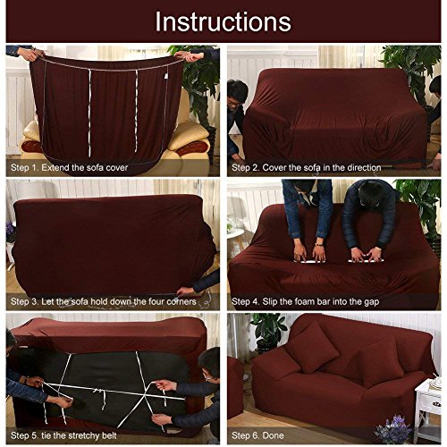 ELEOPTION Sofa Slipcovers Brown for Couches and Loveseats, Spandex Stretch Sofa Slipcover for Chair Loveseat Sofa Modern Furniture Cover Protector with a Pillowcase (4 Seater, 90 to 118 in)