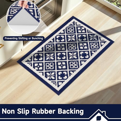 Indoor Door Mat 2x3ft, Absorbent Muddy Mats for Dogs, Low-Profile Entrance Welcome Mat with Non-Slip Rubber Backing, Washable Runner Carpet for Hallway,Entryway,Kitchen(Navy)