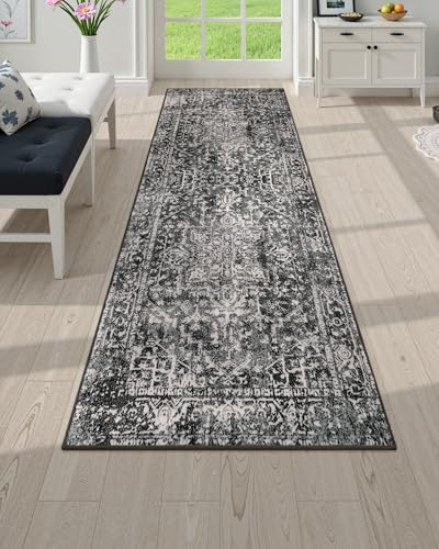 Boho Black 2x6 Runner Rug for Hallway, Washable Kitchen Runner Rug Non Slip Bathroom Runner, Vintage Medallion Non-Shedding Soft Carpet for Kitchen Bedroom Entryway