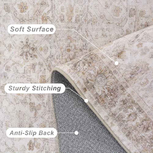 6x9 Neutral Rug for Living Room Vintage Distressed Bedroom Rug
