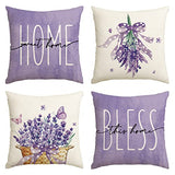 AVOIN colorlife Lavender Home Sweet Home Spring Throw Pillow Covers, 18 x 18 Inch Purple Summer Cushion Case for Sofa Couch Set of 4