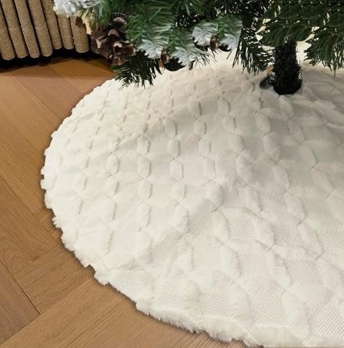 48 Inch Christmas Tree Skirt Faux Fur with Cable Knit Knitted Thick Decoration for Merry Christmas Decorations
