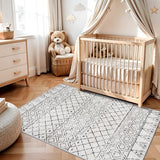 3x5 Washable Moroccan Area Rug: Ultra Soft Low Pile Non Slip Rugs Grey