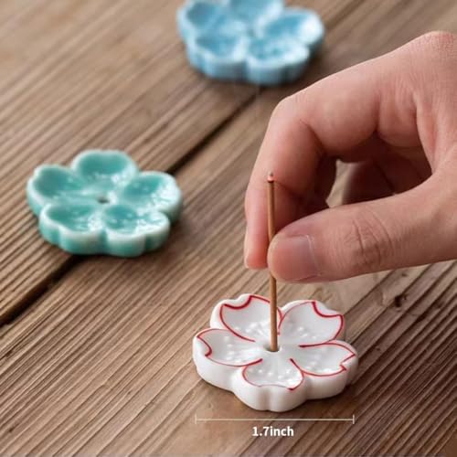 Set of 5, Japanese Mini Cherry Blossom Ceramic Incense Stick Holder or Incense Burner Holder, Handmade Cute Multicolour Unique Ash Catcher Inscent Tray and Decorative Gift, Home Decor, 1.7 inches