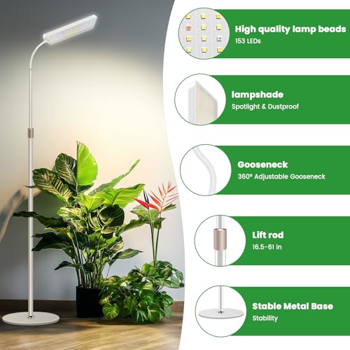 Grow Lights for Indoor Plants, 153 LED Full Spectrum Plant Grow Light Floor Standing, Height Adjustable 24-68 in,4/8/12/16H Timer,3 Lighting Modes,5 Brightness for Growing Large Tall Plants