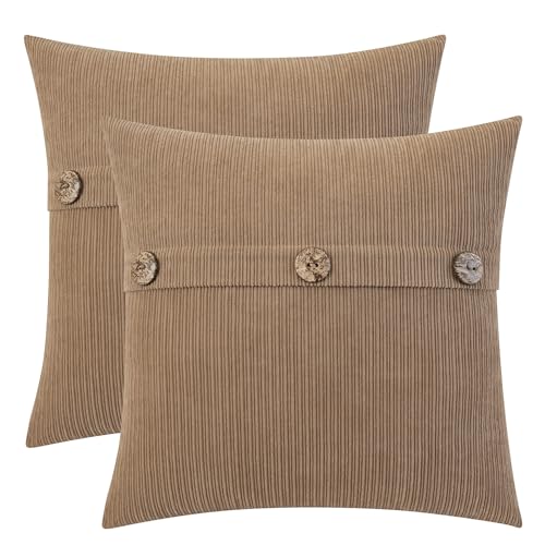 HWY 50 Taupe Chenille Throw Pillow Covers 20x20 Inch Buttons Pack of 2