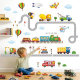 DECOWALL SG2-2107 Construction Transportation Wall Decals Car Truck Tractor Road Stickers for Kids Boys Living Room Decor Bedroom Playroom Nursery Peel and Stick Removable