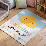 Tinideya 3.3 x 4 ft Calming Corner Classroom Rug Calm Down Reading Corner Safe Space Rug Soft Mental Health Floor Mat for School Home Living Bedroom Playroom Nursery