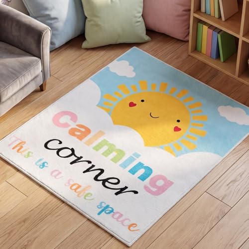 Tinideya 3.3 x 4 ft Calming Corner Classroom Rug Calm Down Reading Corner Safe Space Rug Soft Mental Health Floor Mat for School Home Living Bedroom Playroom Nursery