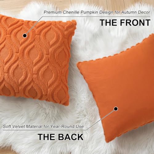 decorUhome Faux Fur Plush Soft Orange Throw Pillow Covers 20x20 Set of 2