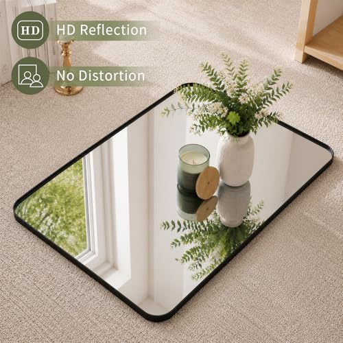 Koonmi Black Bathroom Mirror for Over Sink, 22x30 Inch Wall Mirror for Wall Matte Rectangle Metal Deep Framed, Shatterproof Tempered Glass Mirrors for Bathroom, Hang Vertically or Horizontally