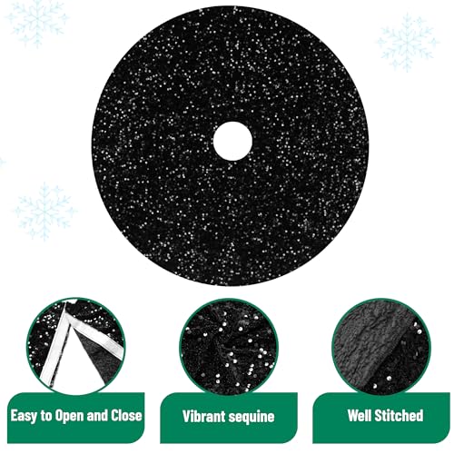 Mr. Pen- Christmas Tree Skirt, 48 inch, Black Sequin Tree Skirt | Christmas Skirt Tree