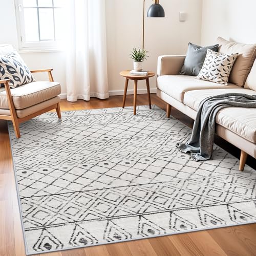 4x6 Moroccan Geometric Washable Runner:Boho Non Slip Area Rug Grey
