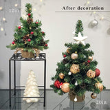 Pre-Lit Artificial Mini Christmas Tree,20 inch Small Pine Xmas Tree with 40 LED Lights,70 Branch Tips,Battery Operated Tabletop Christmas Tree Burlap Base-(50cm)