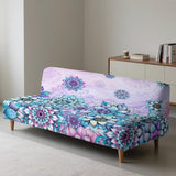 Purple Bohemian Flowers Stretch Sofa Couch Slipcovers Without Armrest, Furniture Protector for Kids and Pets Elastic Fabric Futon Slipcover Non Slip Protector