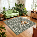 5x5 Floral Area Rug Washable: Non-Slip Low Pile Square Living Room Rug,Water Resistant Non-Shedding,Pet Friendly Soft,for Kitchen Bedroom Entryway Dining Room Indoor Decor 5ft