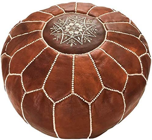 ARTOUARZAZATE Premium Moroccan Leather Ottoman Pouf Cover, Ottoman Footstool Hassock 100% Real Natural Leather pouffe, Home Gifts, Wedding Gifts, Foot Stool (Dark Brown)