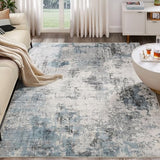 Abstract 9x12 Area Rug: Machine Washable Non Slip Ultra Thin Low-Pile Carpet, Soft Stain Resistant for Living Dining Room Bedroom, Kid Pet Friendly, Robot Vacuum Compatible - Grey Blue