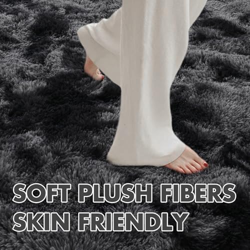 6x9 Ft Large Shag Rugs for Living Room Decor, Tie-Dyed Ultra Soft Fluffy Furry Area Rugs for Bedroom Indoor Floor, Aesthetic Carpet for Kids Home (Dark Grey)