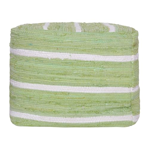 L.R. Resources, Inc Adrian Green and White Striped Casual Handmade Cotton Indoor Cube Pouf Ottoman