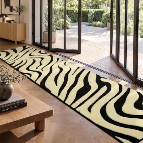 Zebra Hallway Runner Rug 2×10: Modern Washable Non Slip Kitchen Rug