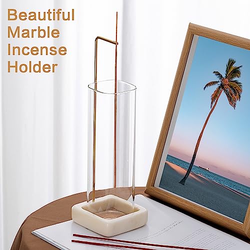 Incense Holder, Unique Marble Incense Stick Holder, 100% Anti-Ash Flying, Brass Incense Holder for Sticks, Incense Burner Holder for Meditation Yoga (White)