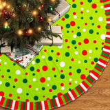 Christmas Tree Skirt 48 Inches, Velvet Stripes Trimmed Tree Skirt with Red Green White Polka Dots Design for Holiday Party Decor