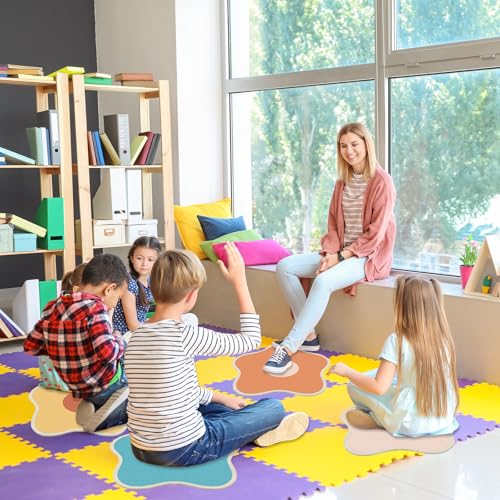 JarThenaAMCS 12 Pcs Boho Flower Classroom Carpet Kids Sitting Floor Seats Back to School Mats Non-Slip Colorful Floral Rugs for Group Activity Learning Play Areas, 13 x 13 Inch