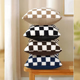 AmHoo Pack of 2 Decorative Throw Pillow Covers Checkerboard Luxury Super Soft Faux Fur Wool Set Case Cushion for Couch Sofa Bedroom 18 x 18-Inch Black