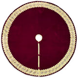 60-Inch Venetian Gilded Velvet Christmas Tree Skirt with Gold Embellished Border, Foam-Padded, Button Closure, Burgundy