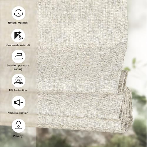 LazBlinds No Tools No Drill Cordless Roman Shades for Windows, Blackout Thermal Insulated UV Blocking Window Blinds, Room Darkening Fabric Blinds for Indoor Windows, 34'' W x 64'' H, Beige