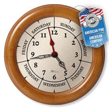 Time & Day of The Week Wall Clock with 10" Solid Pine Wood Frame – – Ideal Retirement Gift for Men and Women, Day Clock for Seniors and Retirees