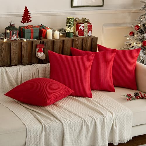 MIULEE Soft Corduroy Decorative Throw Pillow Covers Christmas Red 18x18