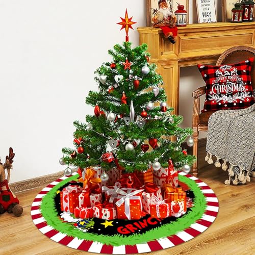 Christmas Tree Skirt 48 Inch, Soft and Funny Merry Christmas Tree Collar Farmhouse Xmas Holiday Decoration (Style B)