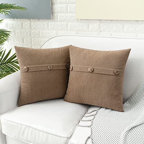 HWY 50 Taupe Chenille Throw Pillow Covers 20x20 Inch Buttons Pack of 2
