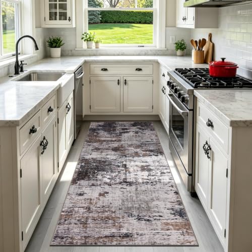 Sasttie 2x6 Runner Rug, Modern Abstract Hallway Carpet, Black & Brown