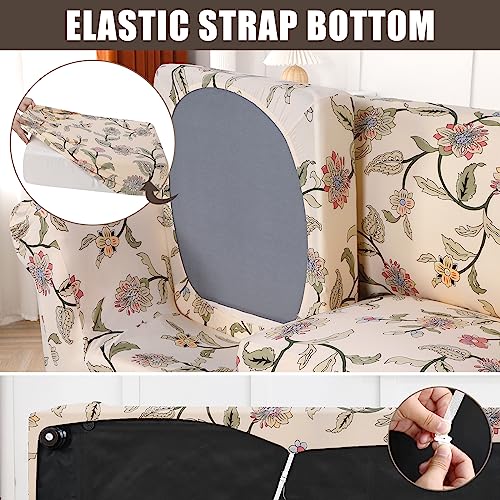 SearchI Stretch Sofa Cover Printed Couch Cover, Floral Pattern 3 Pieces Loveseat Slipcover with 2 Separate Cushion Cover, Washable Furniture Protector for Living Room(Loveseat, Yellow+Flower)
