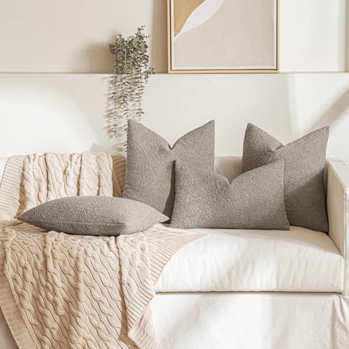 MIULEE Textured Boucle Lumbar Pillow Cover for Bed 12x20 Light Brown