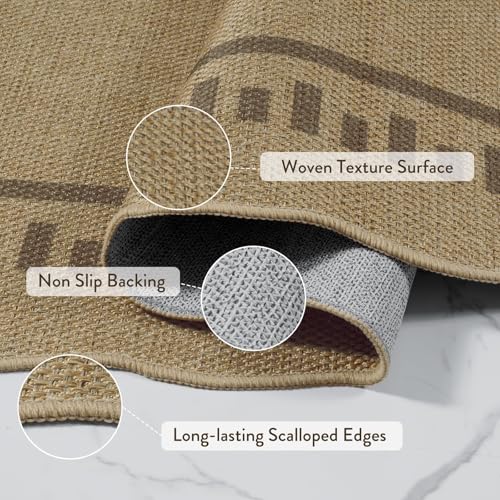 LIVEBOX Scalloped Washable 2x8 Runner Rug, Easy Jute Outdoor Rug Kitchen Tan Rugs for Hallway Entryway, Indoor Non Slip Rugs Farmhouse Geometric Carpet Door Mat for Porch Laundry Room Bedroom Boho