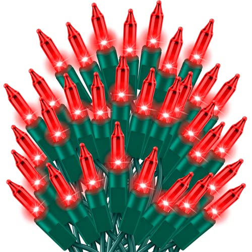 Ultra-Bright Connects End to End Red Christmas Mini Lights 100L 19.6Ft UL Listed Incandescent Bulb String Light Set for Indoor and Outdoor Holiday Garden Party Christmas Tree Garland Decor