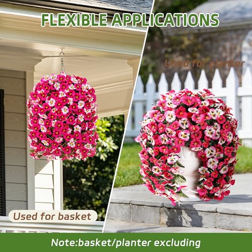 HyeFlora Artificial Flowers for Outdoors, 2pcs Faux Silk Pansies Flowers UV Resistant Fake Hanging Flower Plants for Outside Planters Porch Yard Patio Window Box (Mix Rose)