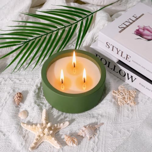 Viyffo 20oz Large Fall Decorative Candle - Eucalyptus & Rosemary, 3 Wick Non Toxic Soy Candle for Women & Men, Matte Green Ceramic Jar, Luxury Home Fragrance, Elegant Room Decor & Premium Holiday Gift
